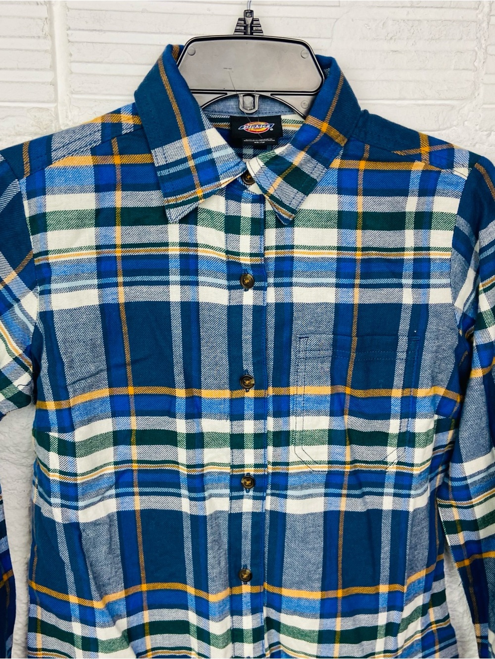 Dickies cotton Blue Plaid flannel Long Sleeve Shirt with Yellow & navy Size XS - Picture 4 of 10